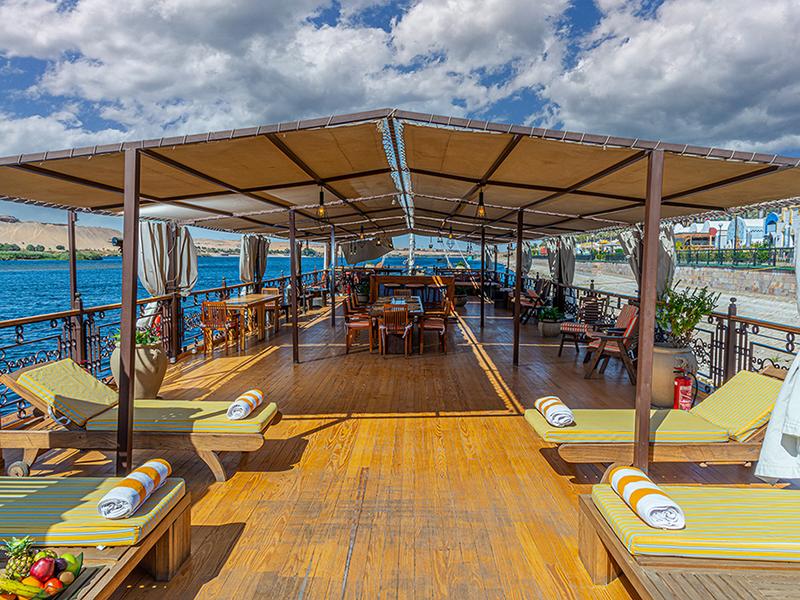 Sun Lounges on the deck of the Sonesta Dahabeya Amirat Cruise.